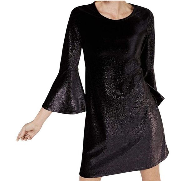 ALFANI VELVET BELL SLEEVE OMBRE FOIL METALLIC A-LINE DRESS - Picture 1 of 7